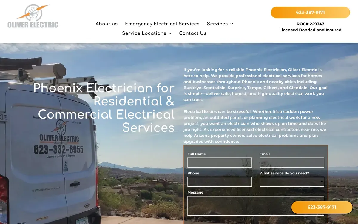 Oliver Electric website homepage