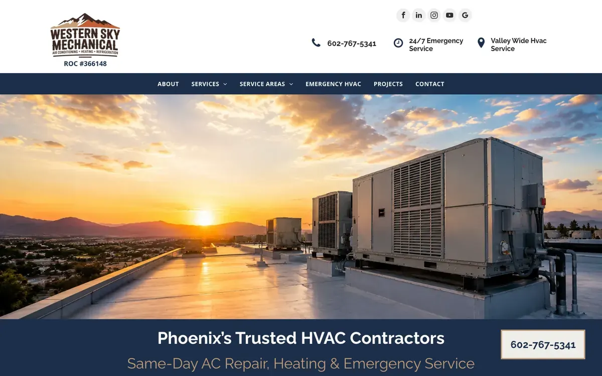 Western Sky Mechanical website homepage